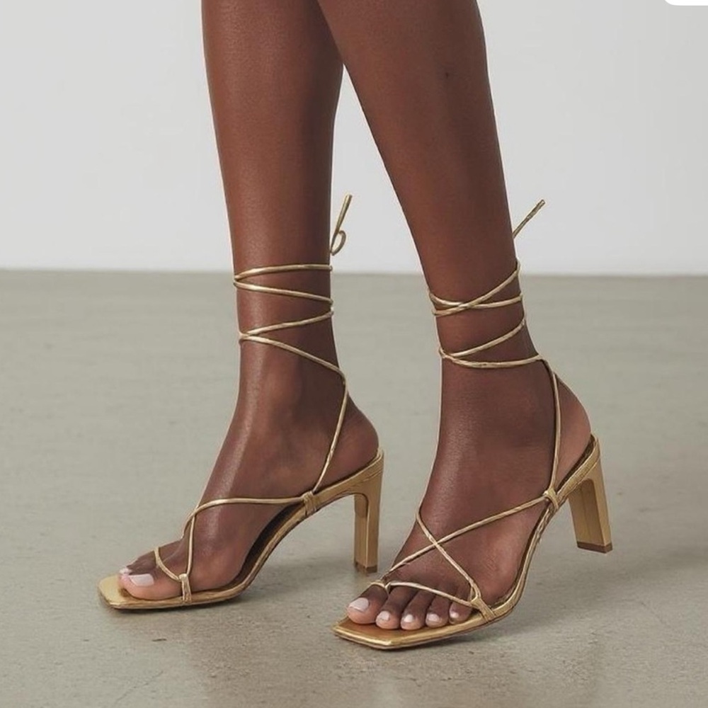ALOHAS Leather Bellini Gold Lace-Up Heels Size 9 - Made in Spain